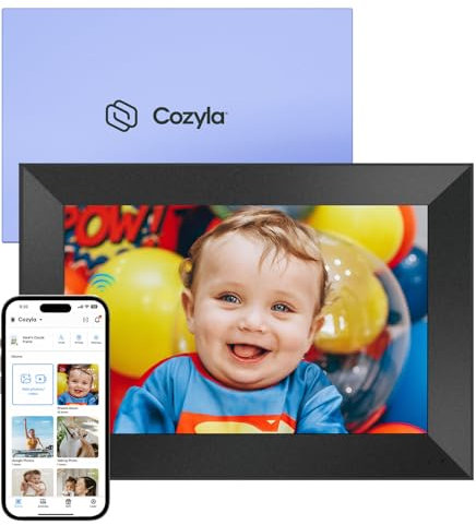 Cozyla 10.1'' WiFi Digital Picture Frame AI-Enhanced Free Unlimited Storage Auto-Rotate Share Photo＆Video via Apps from Phone Smart Digital Photo Frame Electric Picture Frame Slideshow Display Black
