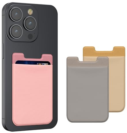 kwmobile Tarjetero Adhesivo para Movil - 3X Porta Tarjetas Adhesivo Espacio para 5 Tarjetas y Billetes - 3X Card Holder para Smartphone - Plata/Dorado/Oro Rosa