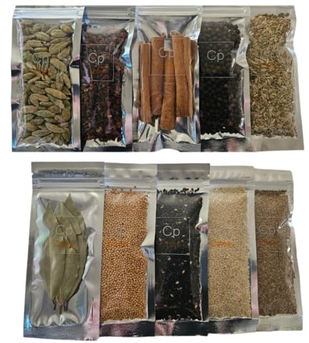 Organic Whole Spice Starter Gift Set Kit | Bay Leaves | Black Peppercorn | Green Cardamom | Celery Seeds | Vietnamese Cinnamon Sticks | Fennel Seeds | Sichuan Peppercorn | Black Sesame Seeds, Black | White Sesame Seeds | Yellow Mustard Seeds