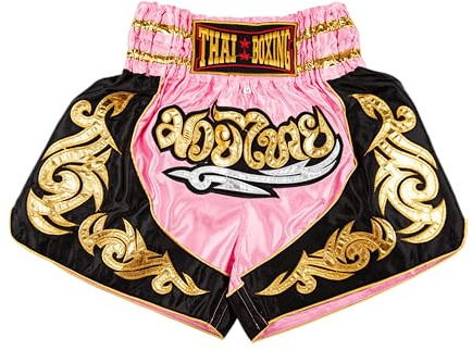 MUAY NATION Pantaloncini Muay Thai per Uomo e Donna, Pantaloncini da Boxe MMA dal Taglio Slim, Abbigliamento da Allenamento per Kickboxing (IT, Testo, M, Regular, Regular, Rosa)