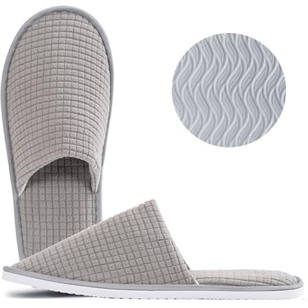 EQLEF Pantoufles Chaussons Hotel, Doux Corail Velours Hôtel Pantoufles épaisseur 7mm Semelle Réutilisable Famille Antidérapantes Spa Pantoufles pour Hommes et Femmes Hôtel de Voyage Invités (Gris)