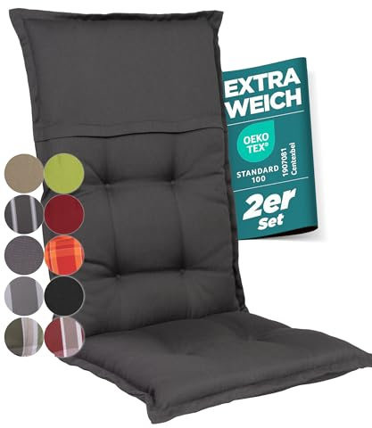 gardisun Gartenstuhlauflagen Hochlehner I Extra Dicke Sitzauflagen I Made in EU I Ideale Polsterauflagen für Hochlehner Gartenstuhl I Auflagen mit hoher Lichtechtheit I 2er Set I Anthrazit