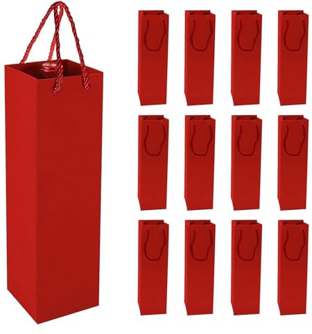 Bolsas para botellas de vino de papel kraft, bolsas de regalo con asa, 12 unidades de organizador de vino kraft para bodas, fiestas (rojo)