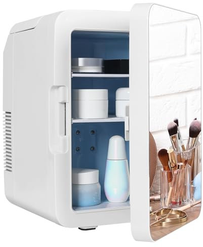 YOURLITE Mini Frigo 10 Litres Fonction Chaud/Froid avec Miroir, Mini Réfrigérateur Portable Cosmétiques Ac/Dc à table pour Chambre,Salon,Voiture,Blanc