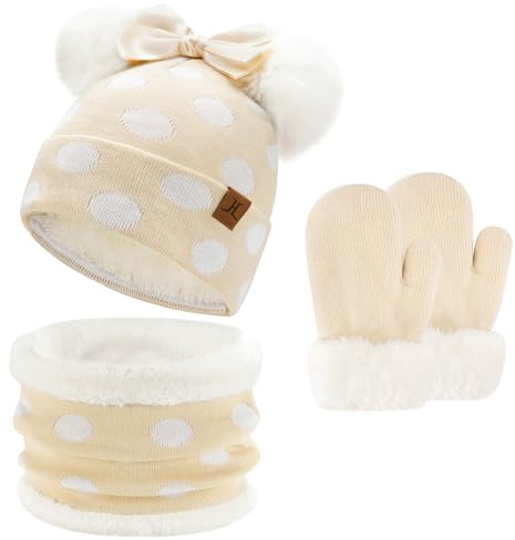 Enfant Fille Ensemble Bonnet Écharpe Gant d'hiver Bébé Chaud Coton Tricot Chapeau 0 1 2 3 4 Ans Pom Bonnets Casquette Cache Cou Gant Cadeaux pour Filles