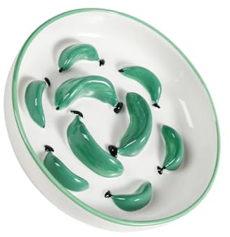 Ceramic Cat Slow Feeder Bowl - Vibrant Cat Feeding Bowl - Cute Maze Food Dish for Slow Eating - Dishwasher Safe - 6.3''W x 1.2''H - 7 OZ - Green