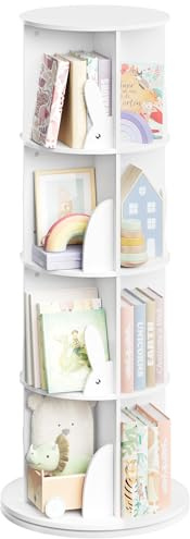 WOLTU Libreria per Bambini Rotante, Libreria Girevole a 4 Livelli, Porta Libri per Soggiorno, Studio, Ufficio, Scaffale in Legno Autoportante