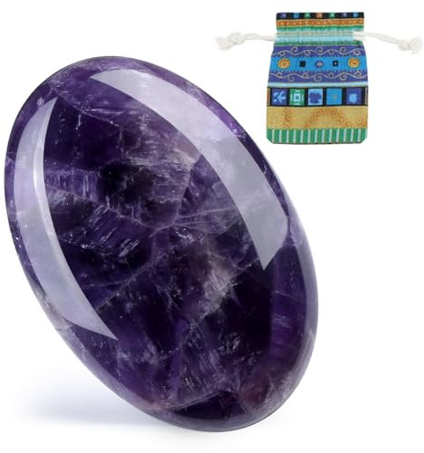 Piedra de cristal de amatista de 6 cm, piedra de palma morada, piedra curativa natural, piedra de preocupación, equilibrio energético, piedras pulidas, regalos de bendición, piedra de bolsillo, 1