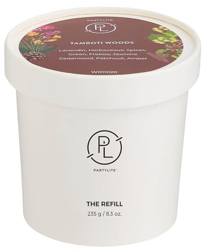 PartyLite Recharge de bougie parfumée, ambre et patchouli fumé avec parfum de lavande, aromathérapie à mèche unique avec 35 à 40 heures de combustion, idéale pour la décoration de la maison, les