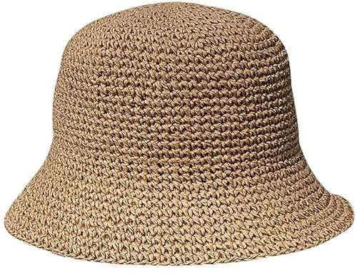 Bkrdty Strohhut Faltbar Stroh Sommerhut Damen Sonnenhut Atmungsaktiv Sommerhut Strand-Kopfbedeckung für Wandern Camping Reisen