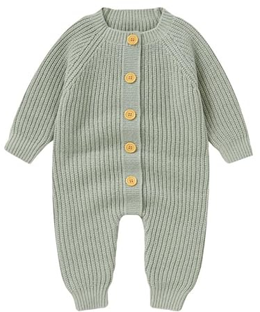 LAWKUL Baby Cotton Knitted Romper, Long Sleeve Newborn Onesie | Soft Stretchy Knitted Outfits for Infants Newborns Boys Girls