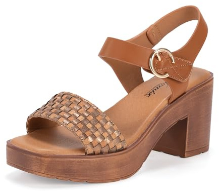 JOMIX Sandali Donna Estivi con Tacco Largo Scarpe Eleganti con Chiusura a Strappo e Fascia Intrecciata Sandali Comodi per Ufficio WWS250189 Marrone 39