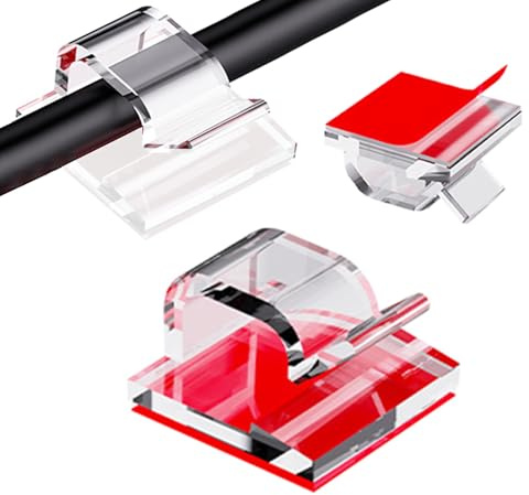 Yyyuluo 40 clips transparentes autoadhesivos para cables, pequeños ganchos organizadores de cables adhesivos para pared, escritorio, hogar, oficina, soporte para organizar cables ordenados