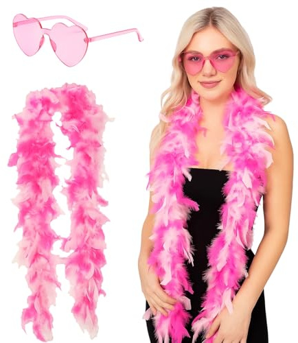 YTPAFK Feather Boa, Pink Feather Boa with Pink Sunglasses, 1.2M Feather Scarf,Delicate Feather Scarf, Perfect For Dance Performances, Weddings And Carnival Celebrations