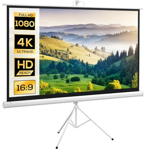 HOMCOM Beamer Leinwand mit Stativ 186 x 105 cm 84 Zoll 16:9 HD 4K Projektionsleinwand Rollo-Leinwand für Heimkino Büro-Präsentationen