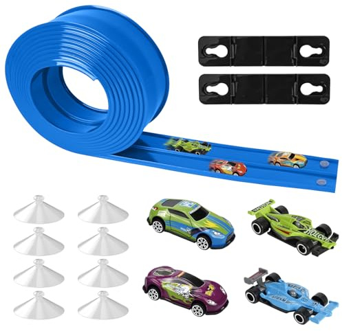 Pista de Coches para Niños, 4.5M Circuito de Coches con 4 Autos y Bolsa de Almacenamiento, Pista de Carreras Dual con Rampas para Niños Mayores de 3 Años