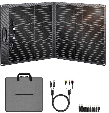 200W bärbar solpanel, 20,5V hopfällbar solpanelsats med 10 portar, solpanel med stativ, IP65 vattentät solcellsladdare för camping bärbar kraftstation Bärbara datorer Husbil (100W)