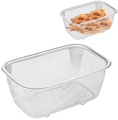 Square Deep Fryer Basket, Stainless Steel Oil Filter Mesh Drain Basket, Quick Drain Oil Strainer Fine Mesh for French Fries, Chicken, Barbecue, Vegetable and Fruit Washing, Tableware Storage