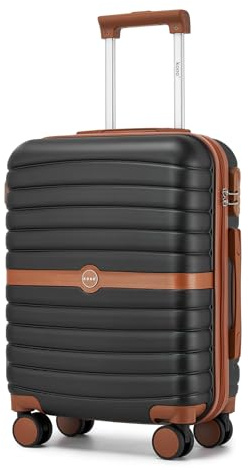 Kono Valise Cabine Rigide Valise de Voyage ABS+PC Petite Valise avec 4 roulettes et Serrure 55x40x20 cm 36L Trolley de Voyage, Noir/Marron