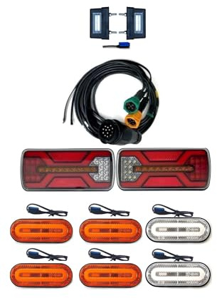 MelTruck LED-belysningssats för släp med bakljus, sidmarkeringsljus, LED-nummerskyltar, 13-polig kabel – Smart Load Device (LED-sidmarkeringsljus, Click-On-system, 7 m kabel)