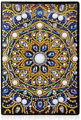 MWOOT 5D gör-det-själv mandala A5 diamant klistrad målning anteckningsblock kit, specialformad strass målning journal skissbok, broderi korsstygn läder tom dagbok bok med verktyg för skola kontor