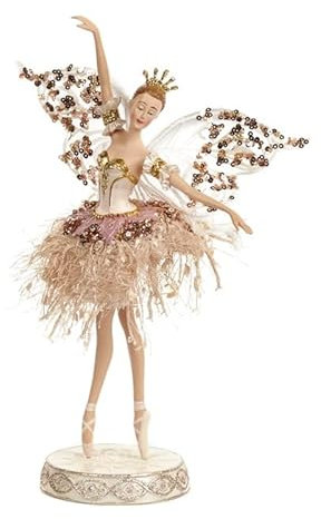 Goodwill Tulle Resin and Fabric 29 Centimetre Sequined Ballerina with Wings Statue on Plinth Pink and White