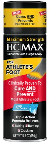 HC Max Athletes Foot Spray Maximum Strength Relieves Itching, Burning, and Cracking Antifungal Aerosol Foot Spray 5.3oz