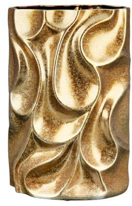 GILDE Deko Keramik Vase Blumenvase - wasserdicht Europäische Herstellung - Deko Wohnzimmer - Advent Weihnachtsdeko Gold - Farbe: antik Gold Höhe 36 cm