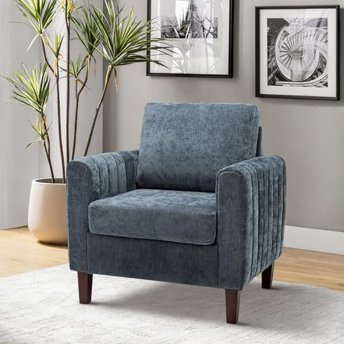 HULALA HOME Accent Chaises de Salon Fauteuil Rembourré en Tissu Moderne Mid-Century Leisure Chair Confortable Fauteuil de Lecture Fauteuil Lounge Fauteuil Club en Tissu pour Salon Chambre Bleu