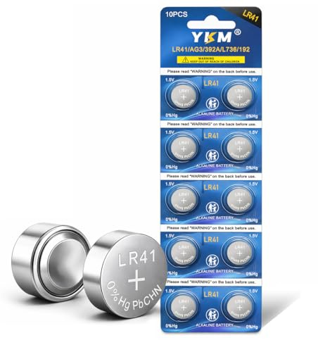 YKM 10 Pack LR41 Button Batteries AG3 L736f L736c L736 392 192 1.5V Alkaline Batteries for Thermometer Watch Battery
