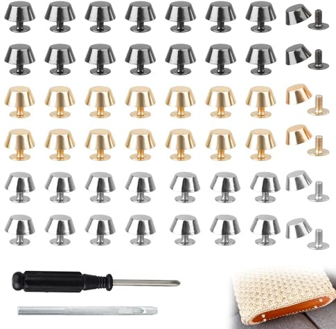 DesertBoy 62 Pezzi Piedini per Borse,Piedi Borchie,borchie decorative con Cacciavite e punzoni cavi per borse e produzione fai da te (nero, oro, argento)