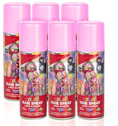 Pack 6 Laca de Pelo Color Rosa Claro 125ml - Spray Colores para Cabello Rápida coloración, Lavable