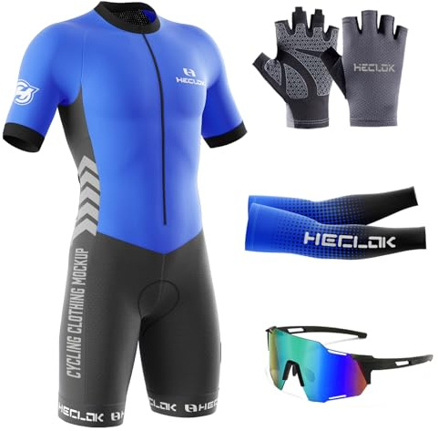 HECLOK Menās Triathlon Suits Lightweight One-Piece Short Sleeve Trisuits with Zip-Bike Swim Run,Pattern Can Be Customized (TYP-4,L)