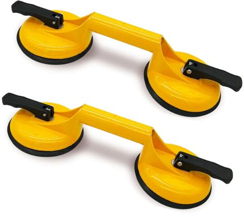 2 Stück Saugheber Glassauger Glasheber Fliesenheber Saugheber Glas Aluminium Vakuumheber Gummisauger Saugnäpfen Suction Lifters für Transport Fliesen, Glas, Woods Boden, Glatte Oberfläche（gelb）