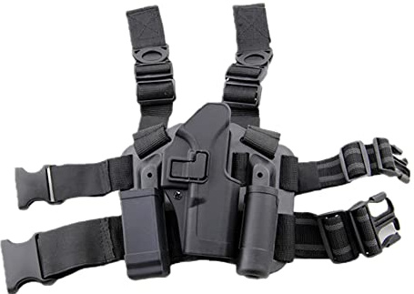 ANSNOW Verstellbare Taktische Airsoft-Pistole Drop Leg Holster Tasche Oberschenkel Rechtes Beinholster Mit Magazintasche Für Glock 17 19 22 23 31 32/Schwarz/Einheitsgröße