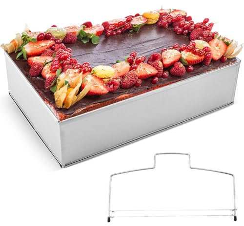 Backrahmen Rechteckig Verstellbar, 8cm Hohe Backform Rechteckig, Backrahmen von 20x29.5 bis 35x55cm, Kuchenform Eckig Edelstahl, Tortenring Eckig mit Tortenteiler für Backen Mehrschichtige Kuchen