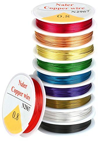 Naler 10 Rolls Craft Wire copper Wire, 0.8mm Mixed Colour Bare Copper Wire Beading Thread Cord for Craft, Jewellery Making DIY, 4 Meters/Roll
