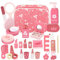 GAGAKU Holz Schminke für Kinder 4-in-1 Kinderschminke Set Mädchen 19-teiliges Schminkkoffer Friseur Set Kinder Nagelstudio Frisierkoffer Spielzeug Holzschminke Geburtstags Geschenk ab 3 4 5 6 7 Jahre