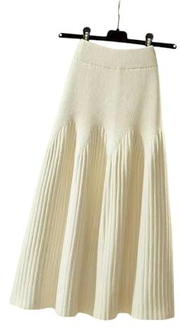 VRJVPQBE Gonna Lunga Donna Gonna A Maglia Autunnale E Invernale Femminile Femminile A Tutta Partita A-Line Gonnetta A metà Lunghezza-Bianco-l