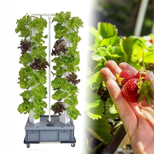 Système de culture hydroponique de jardin,tour hydroponique à 56 trous,kit de culture aéroponique à double colonne avec pompe hydratante,adaptateur,pots en filet,minuterie,for fleurs,fruits et légumes