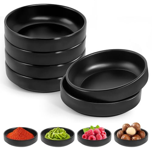 AOROPS Dipschalen Set, 6 Stück Schwarz Rund Sojasauce Schälchen Kleine Schälchen, Mini Dip Schälchen Sojasauce Schälchen Sushi Schälchen für Saucen Dips Gewürze Snacks 8.7cm x 2.5cm