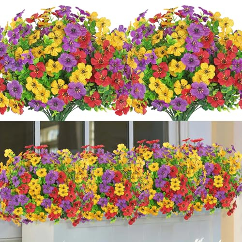 LOMOHOO 9 paquetes de flores artificiales como flores de primavera reales flores artificiales Plantas de balcón Ramo artificial de flores de seda resistentes a los rayos UV para jardín con balcón
