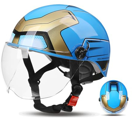 Kids Child Motorcycle Helmet Toddler Dirt Bike ATV DOT Helmet for Ages 3-14, Cute Boys Girls Youth Open Face Half Helmet, Cruiser Moped Bicycle Skating Helmet, DOT Approved-Blue||L(48-56 cm)