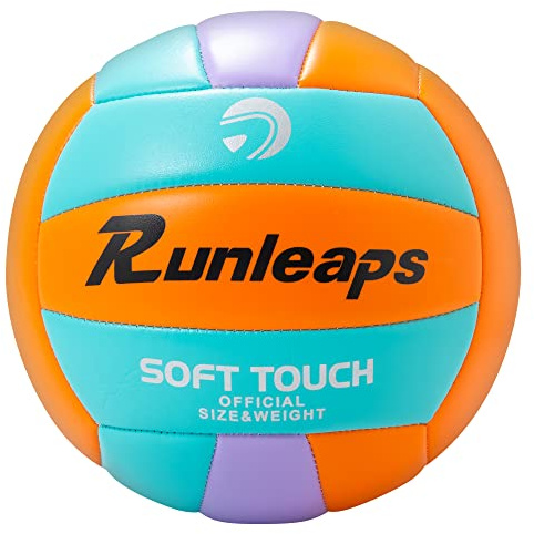 Runleaps Beach Volleyball Official Size 5 Soft Waterproof Volleyball Sand Sports PU Ball for Indoor, Outdoor, Pool, Gym, Training(Orange Blue)