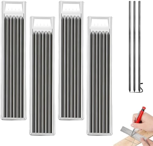 MKEAWWU Minas 2.8 Mm, 24 Piezas Recambios De Lápiz Carpintero, Color Negro, Sólidas, Para Marcado En Construcción, Orificio Profundo