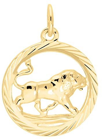 My Gold Ciondolo con segno zodiacale Leone (senza catena), in vero oro giallo 333 (8 carati), Ø 15 mm, rotondo, segno zodiacale oroscopo di medie dimensioni Oro giallo, Nessuna pietra preziosa Gavno