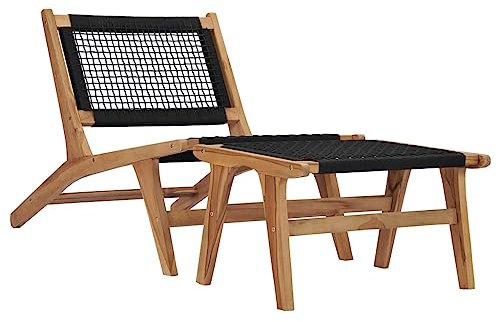 vidaXL Tumbona con reposapiés madera maciza de teca y cuerda