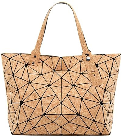 Kork-Handtasche für Damen, Geometrische Handtaschen Umhängetasche Schultertaschen Vielseitig Top Fashion Leuchtende Taschen Für Frauen Beige