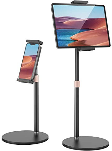Jumkeet Tablet Ständer, Verstellbare Tablet Halterung mit Stabil Basis, Höhenverstellbarer Tablethalter Handyständer Kompatibel mit iPad Pro Air Mini, iPhone, Samsung, Kindle 4.7-12.9