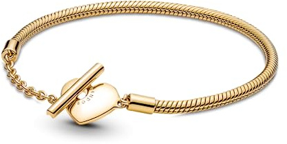 Pandora Moments Snake chain 14 gold-plated T-bar heart bracelet, 17